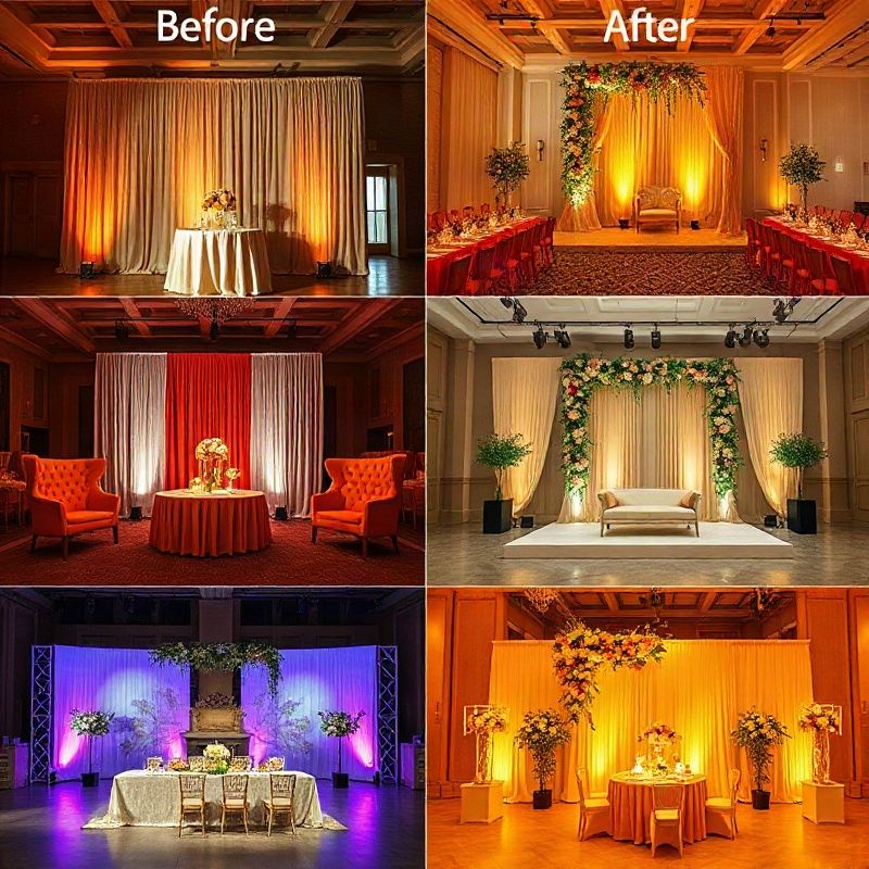 A grid of Betaipixel event photographs showing centrepieces, backdrops, and floral installations
